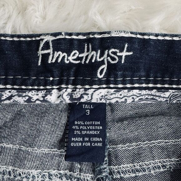 Amethyst Skinny Leg Jeans 3 Tall (27x31.5) Blue Distressed Embroidered Juniors - Picture 4 of 9